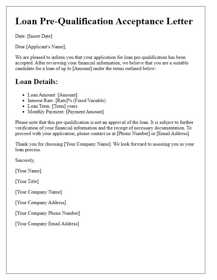 Letter template of loan pre-qualification acceptance letter