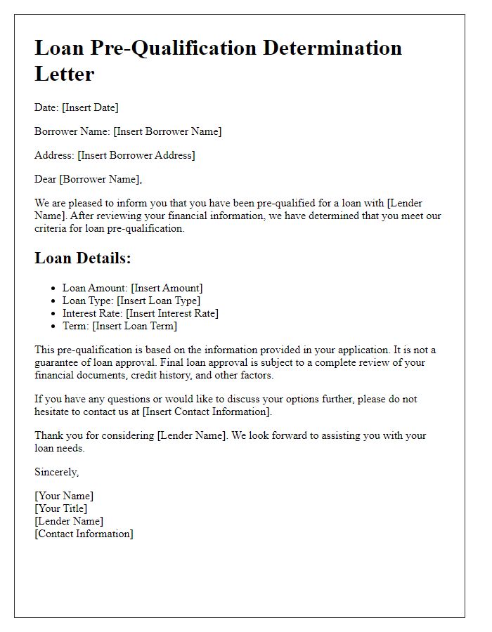 Letter template of loan pre-qualification determination letter