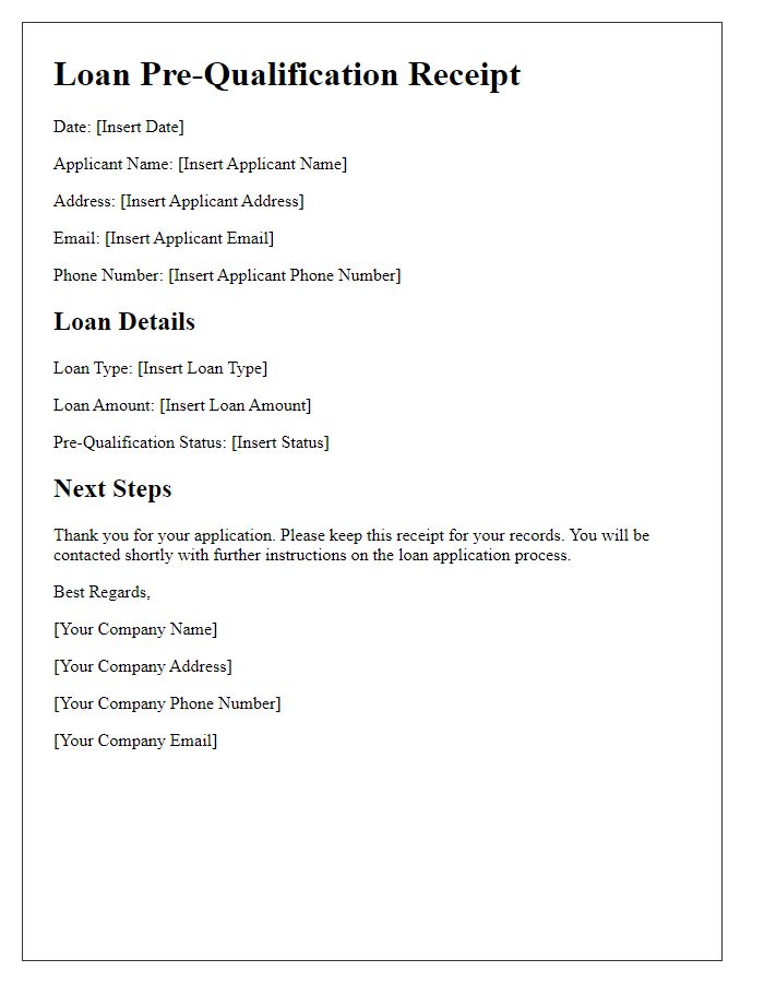 Letter template of loan pre-qualification receipt