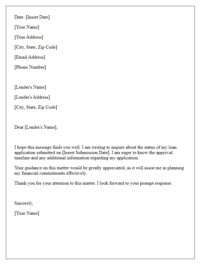 Letter template of loan status inquiry on approval timeline