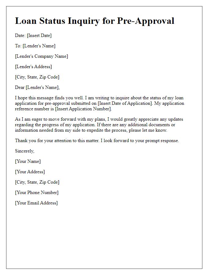 Letter template of loan status inquiry for pre-approval