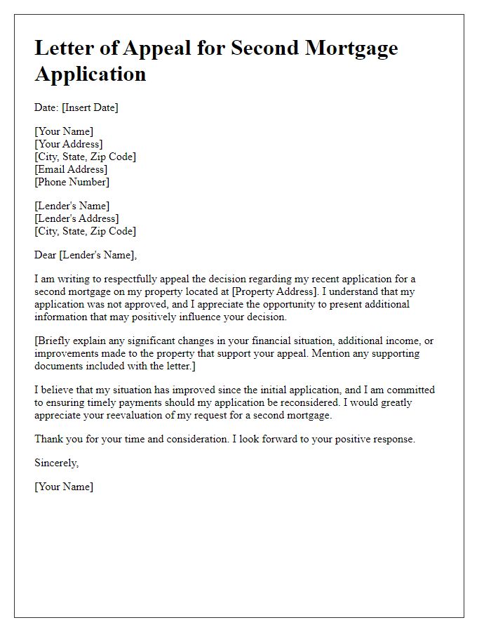 Letter template of appeal for a second mortgage application