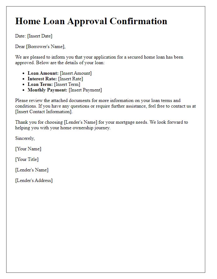 Letter template of secured home loan approval confirmation