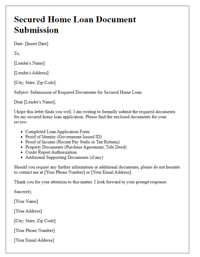 Letter template of secured home loan document submission