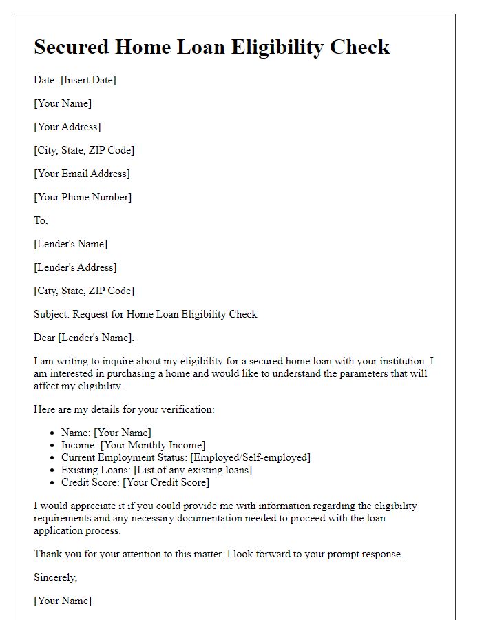 Letter template of secured home loan eligibility check