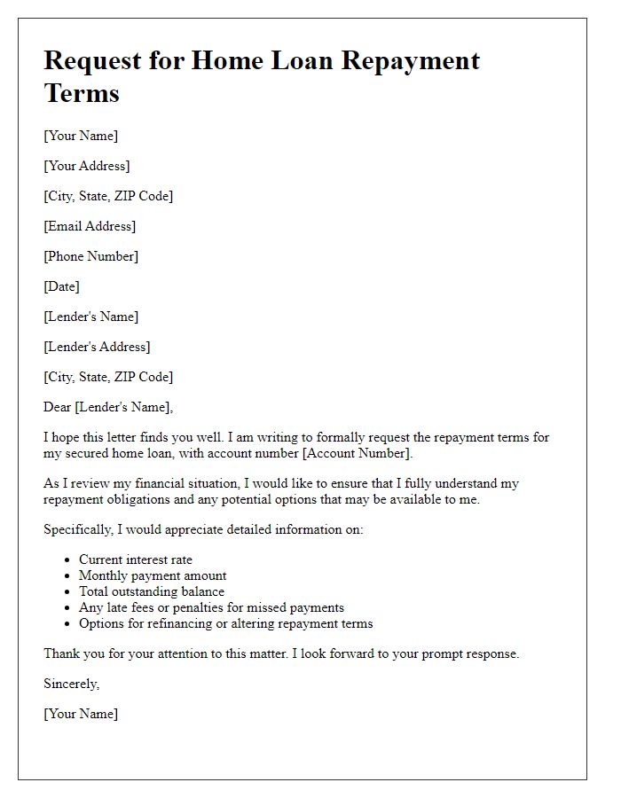 Letter template of secured home loan repayment terms request