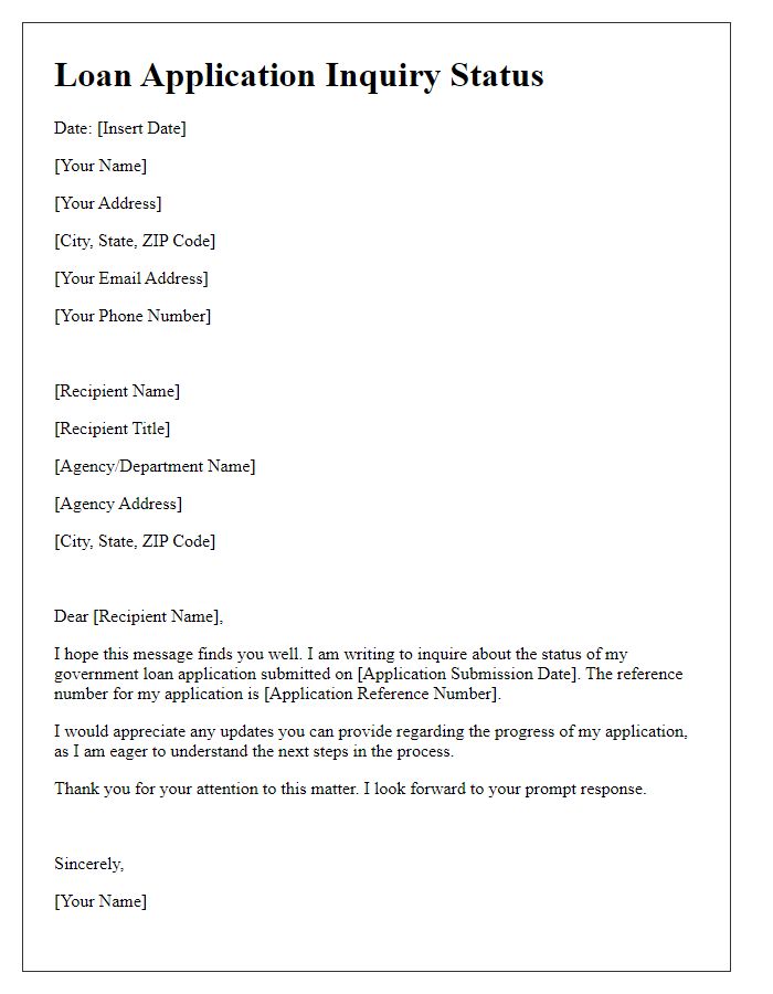 Letter template of government loan application inquiry status