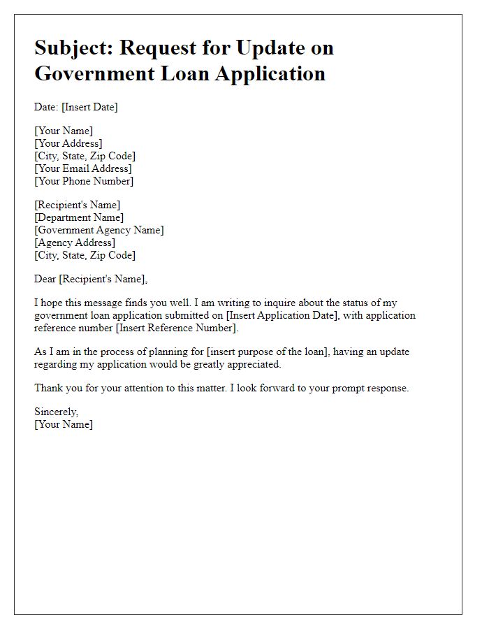 Letter template of government loan application progress check