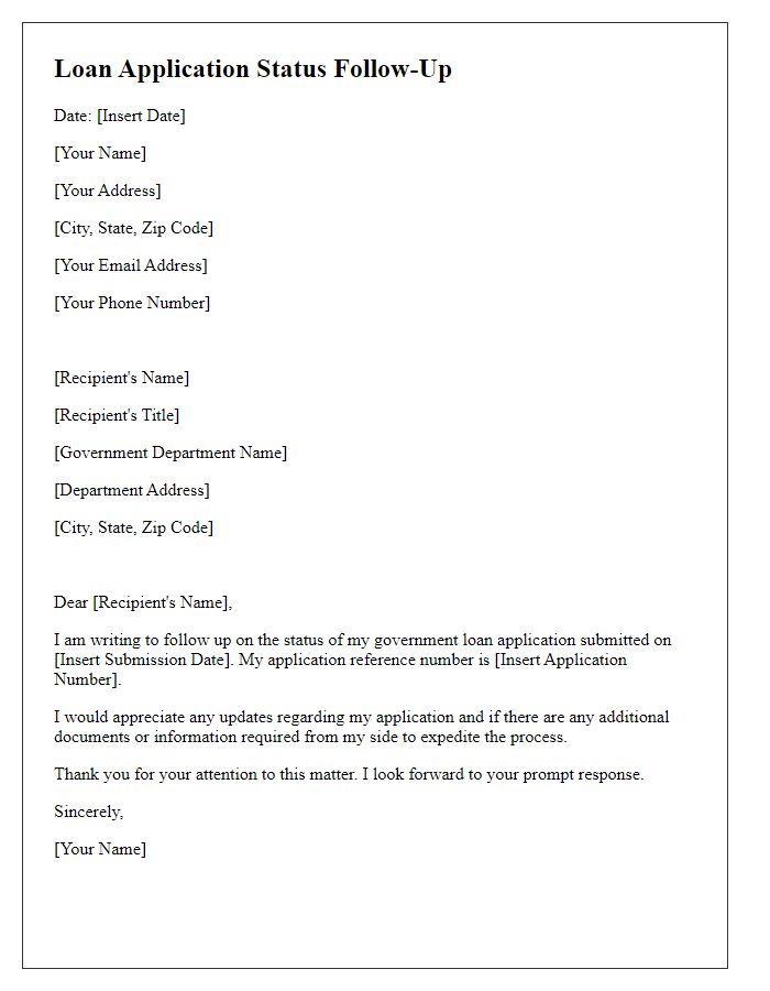 Letter template of government loan application status follow-up