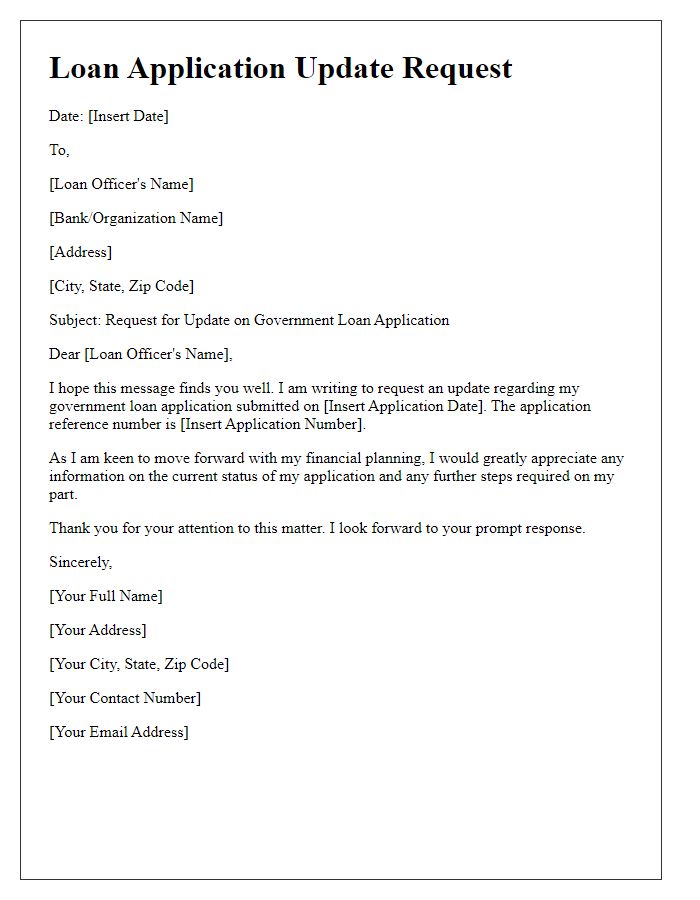 Letter template of government loan application update request