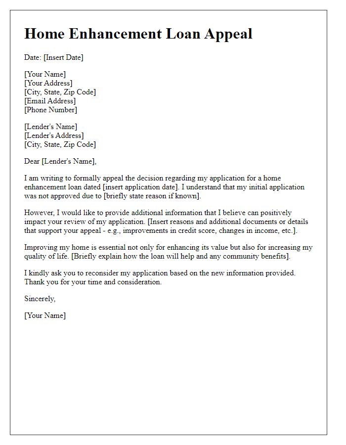 Letter template of home enhancement loan appeal