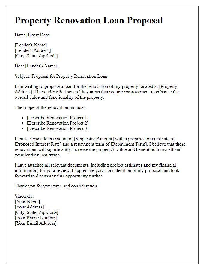 Letter template of property renovation loan proposal