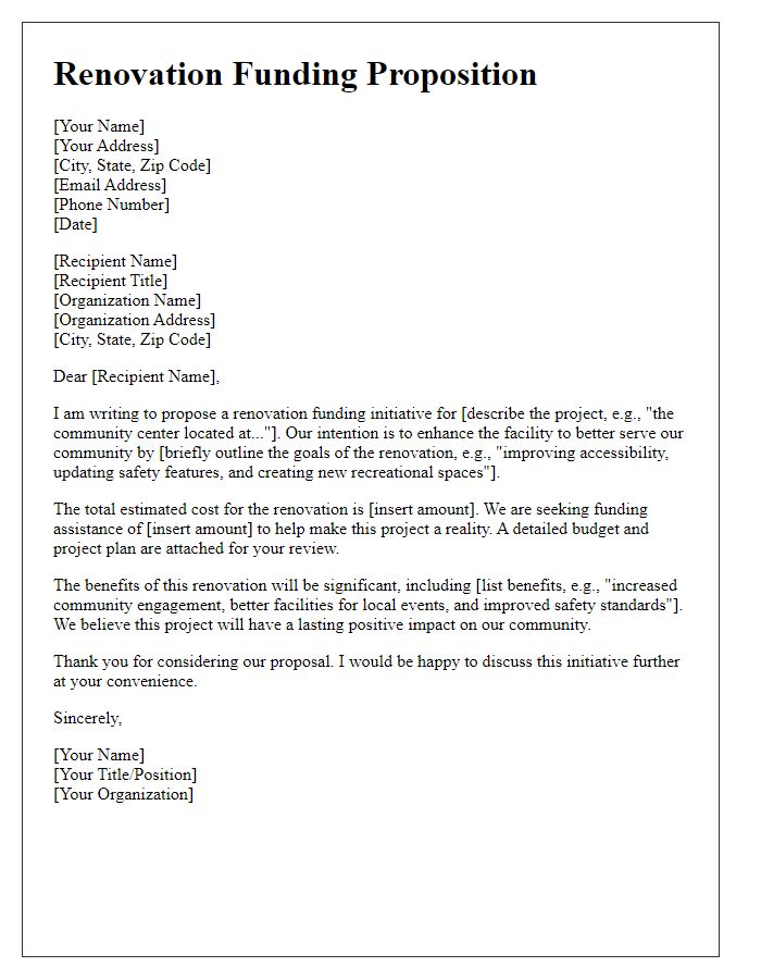 Letter template of renovation funding proposition