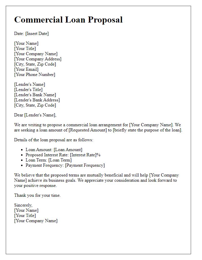 Letter template of proposal for commercial loan rate details