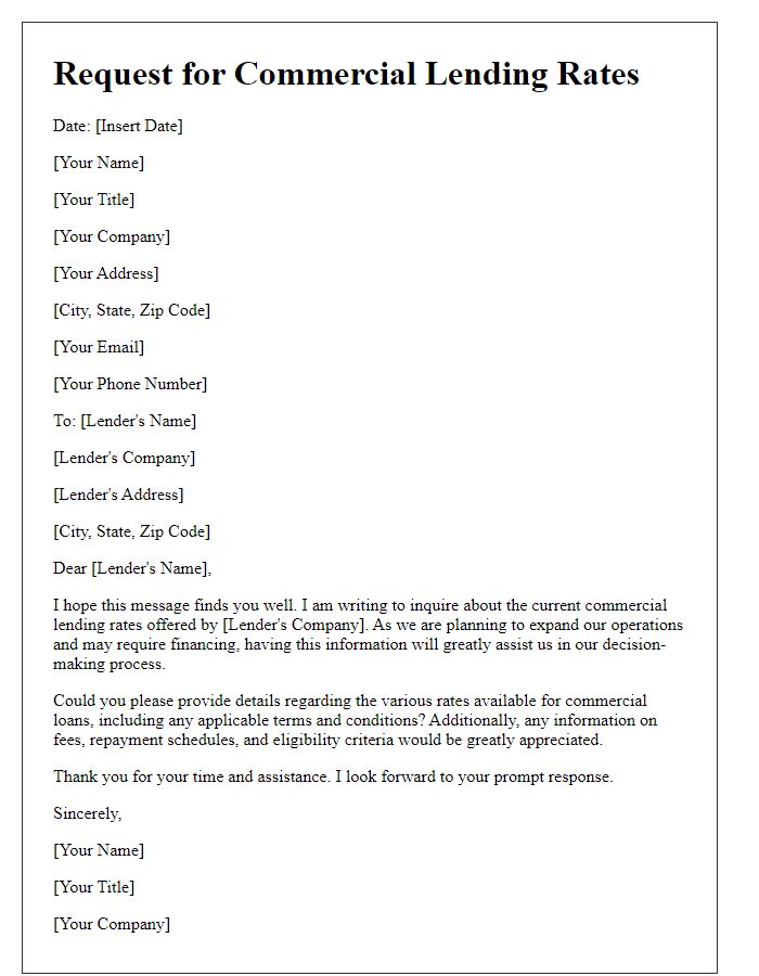 Letter template of request for commercial lending rates