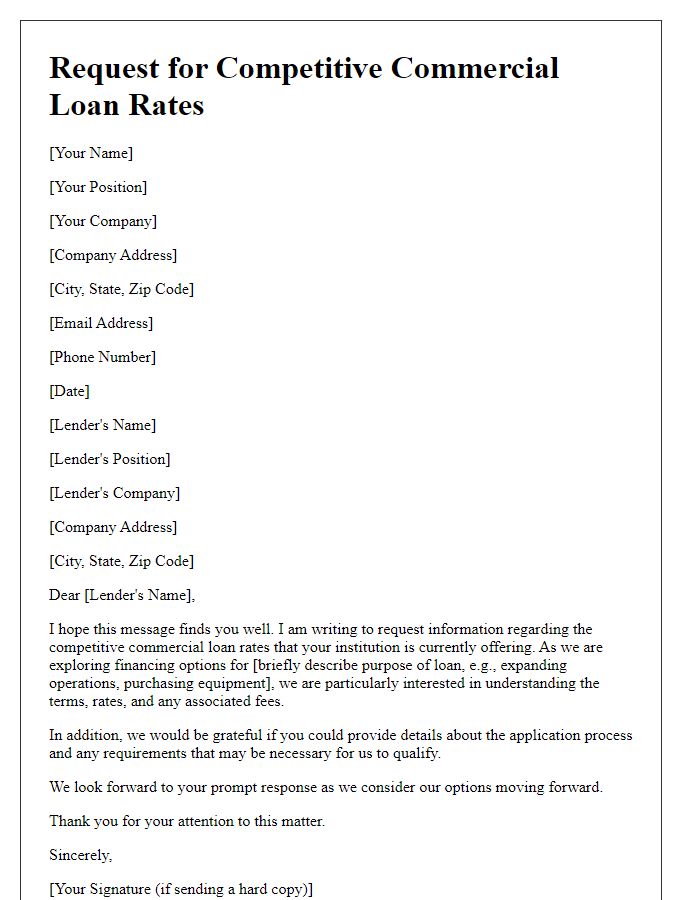 Letter template of request for competitive commercial loan rates