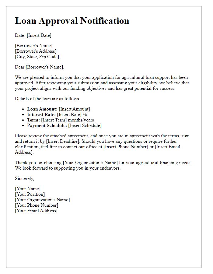 Letter template of agricultural loan support approval notification