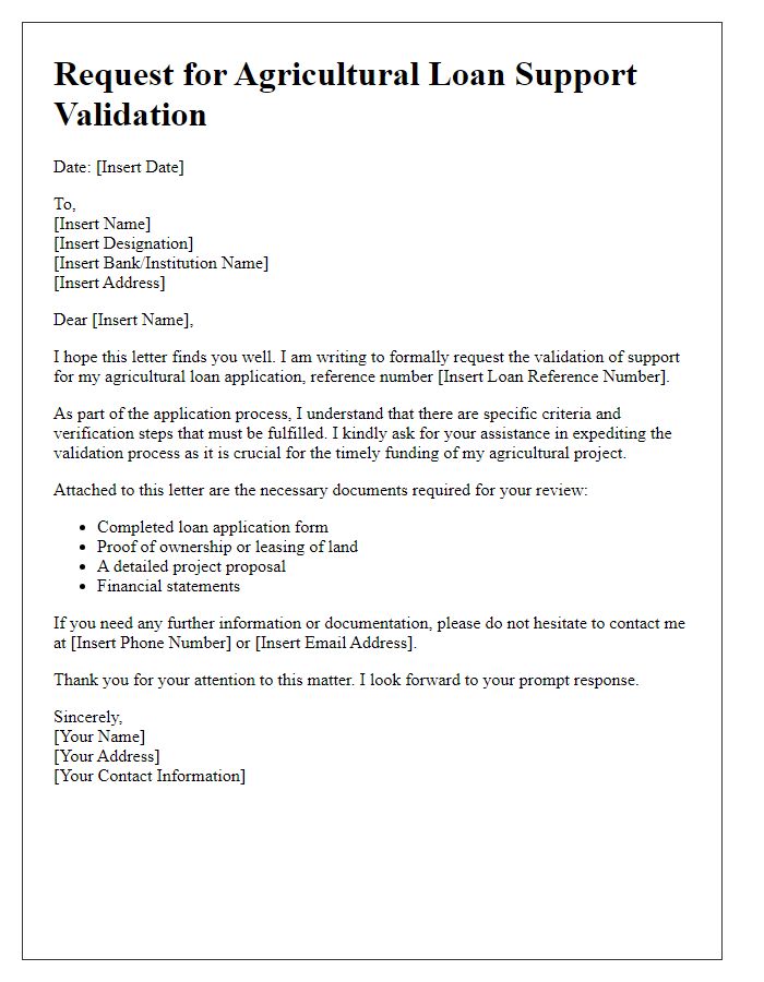 Letter template of agricultural loan support validation request