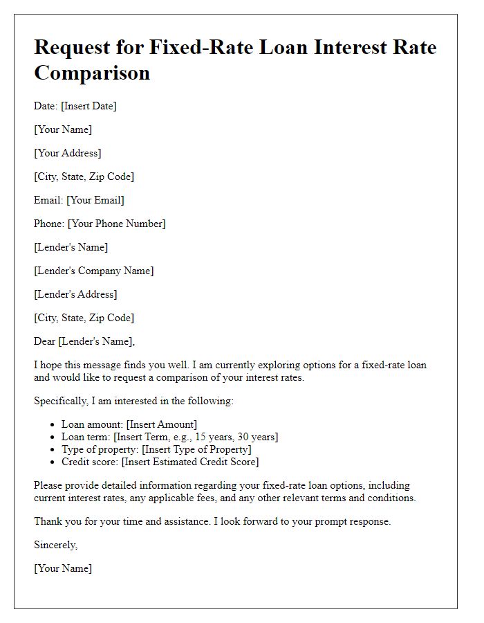 Letter template of request for fixed-rate loan interest rate comparison