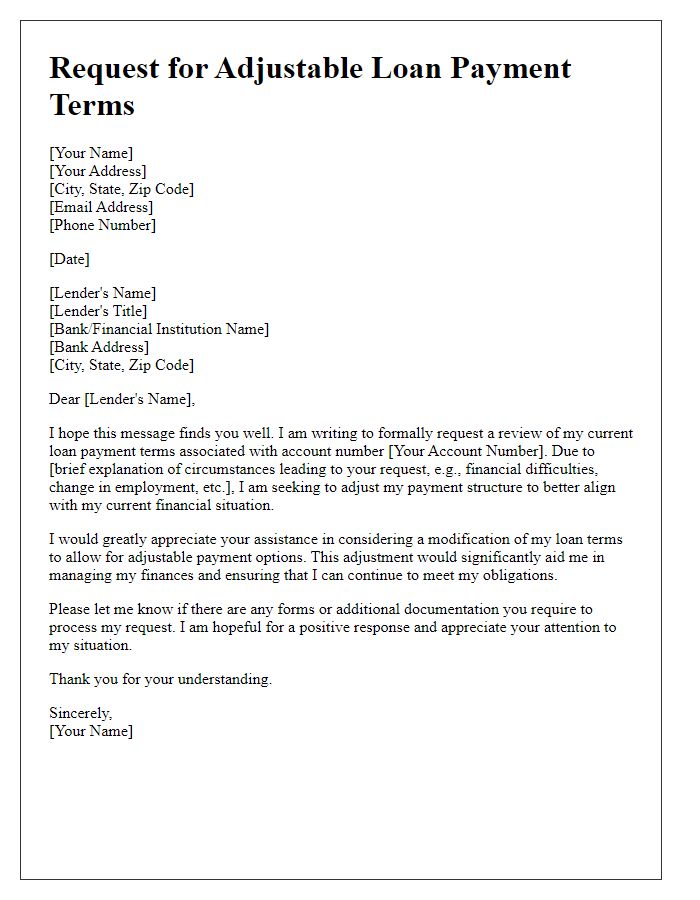 Letter template of request for adjustable loan payment terms