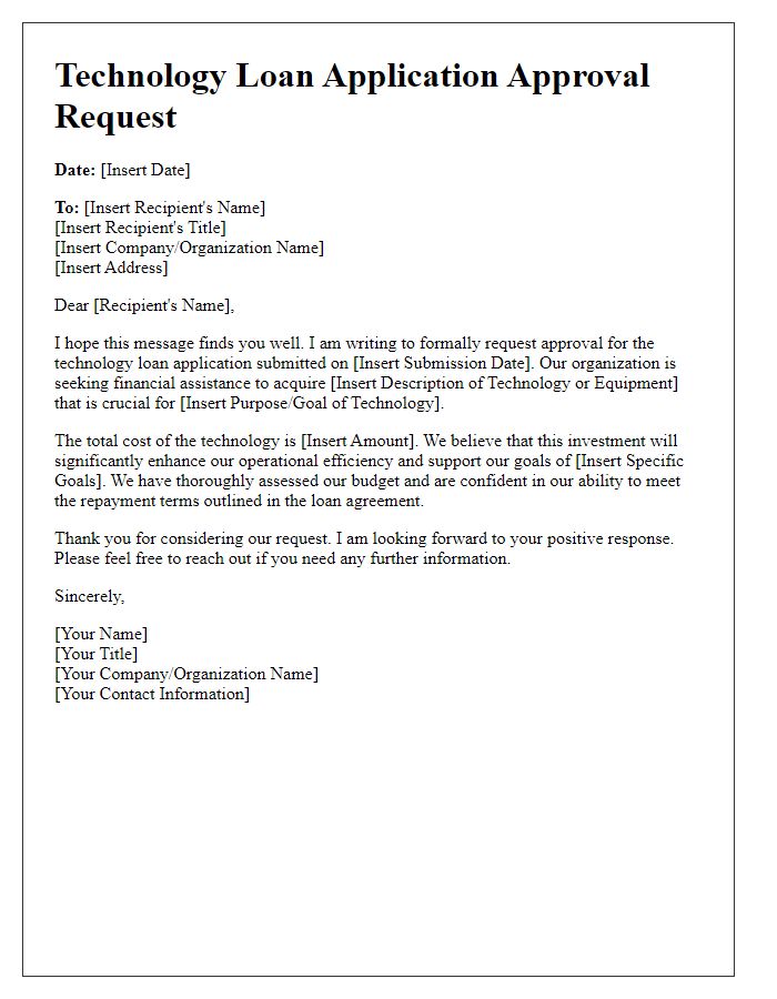 Letter template of technology loan application approval request