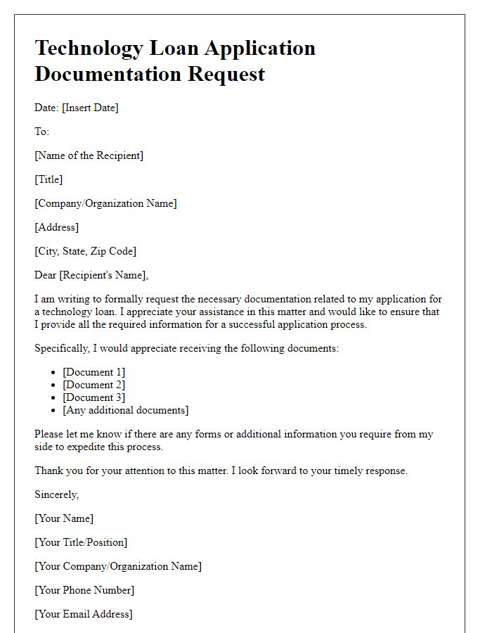 Letter template of technology loan application documentation request