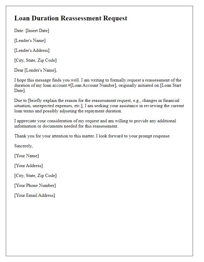 Letter template of Formal Loan Duration Reassessment Request