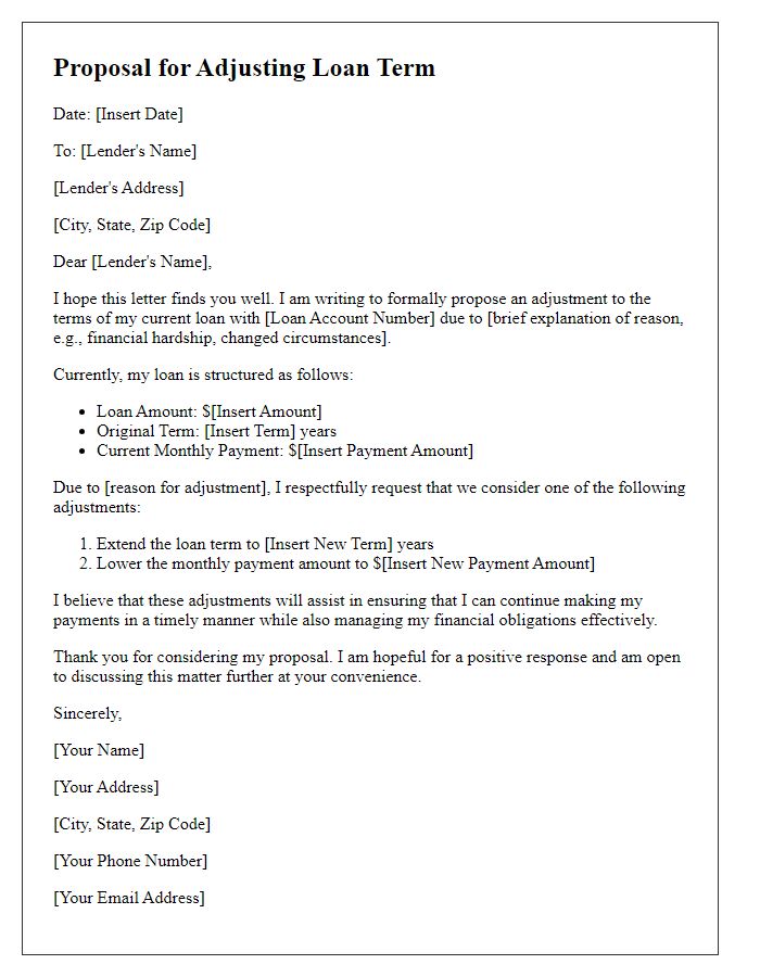 Letter template of Proposal for Adjusting Loan Term