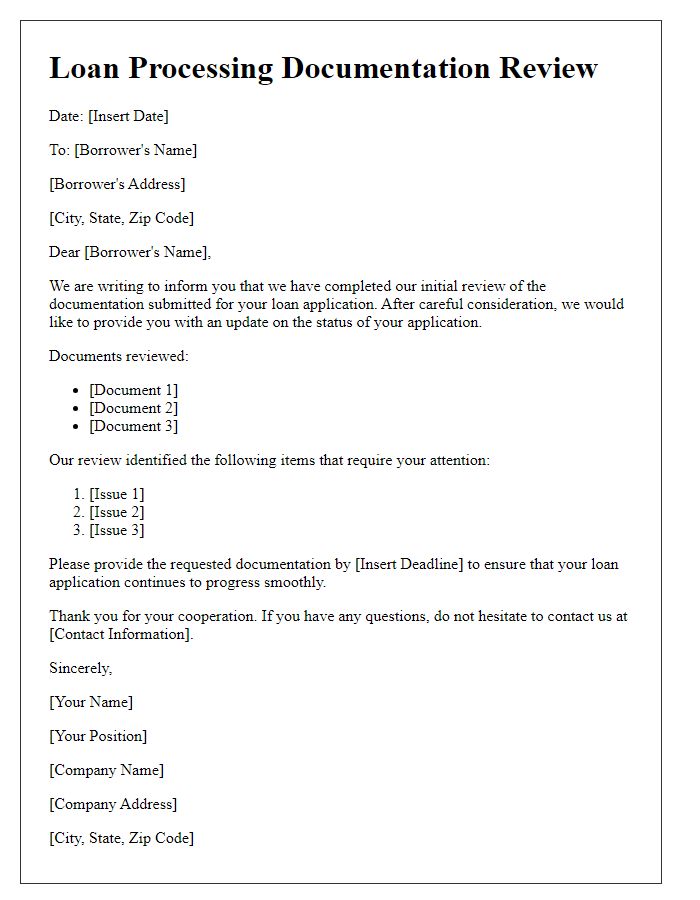 Letter template of documentation review for loan processing