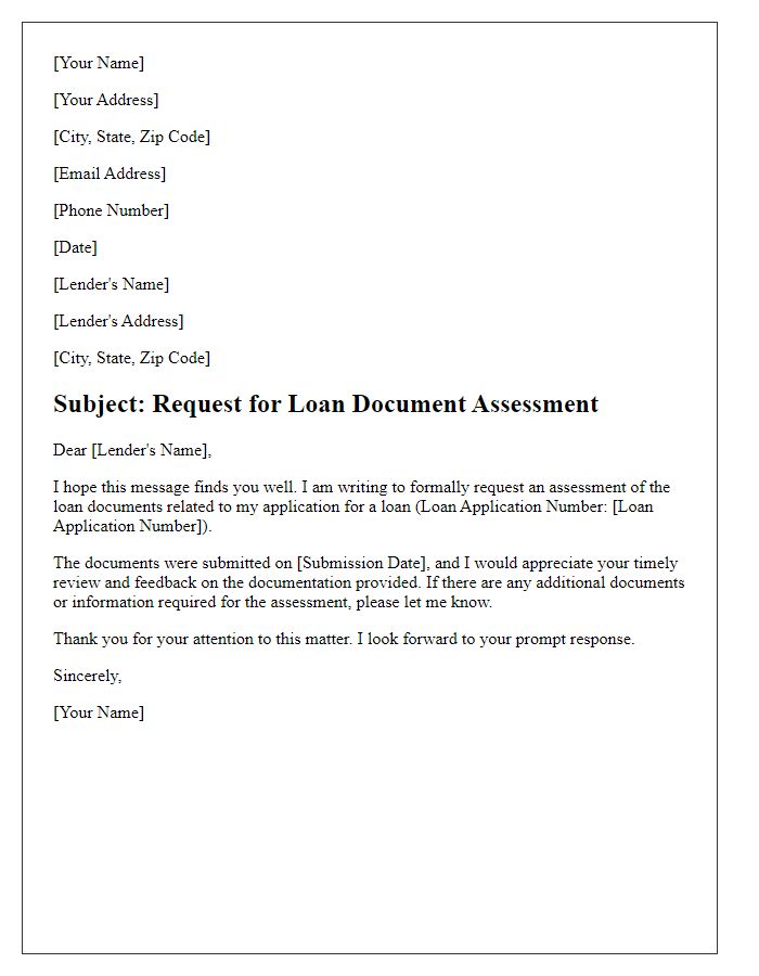 Letter template of loan document assessment request