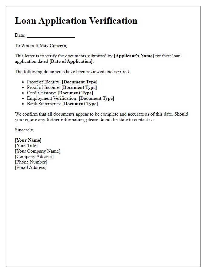 Letter template of verification for loan application documents