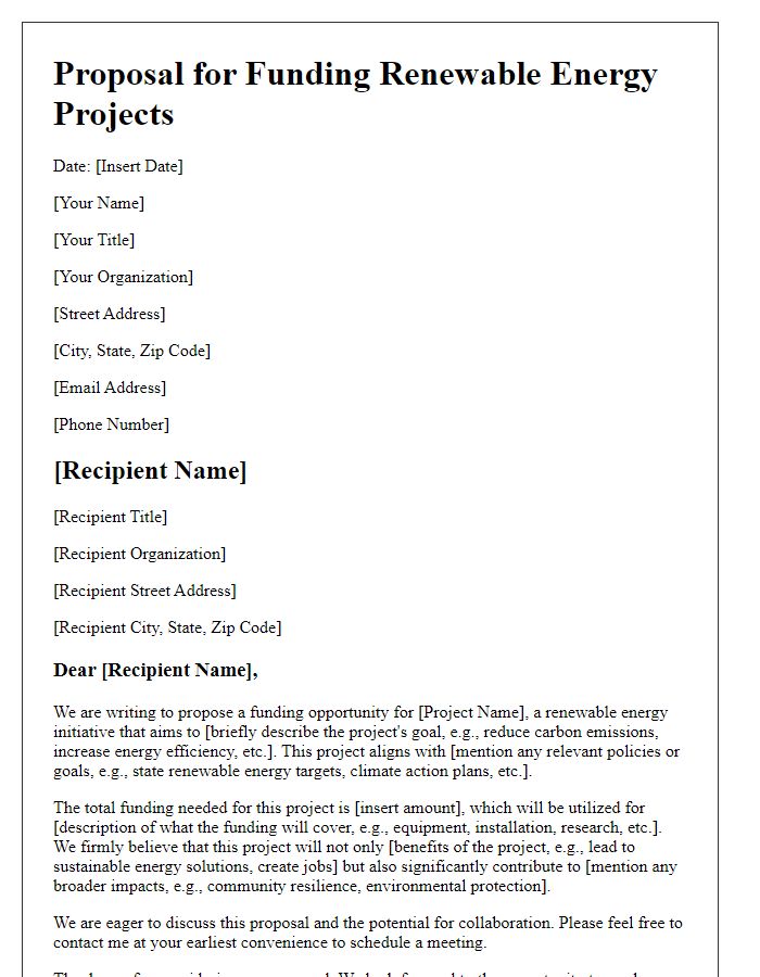 Letter template of proposal for funding renewable energy projects