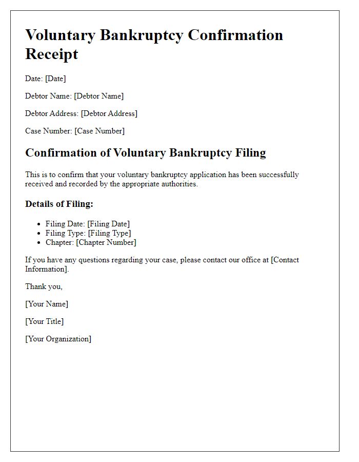 Letter template of voluntary bankruptcy confirmation receipt