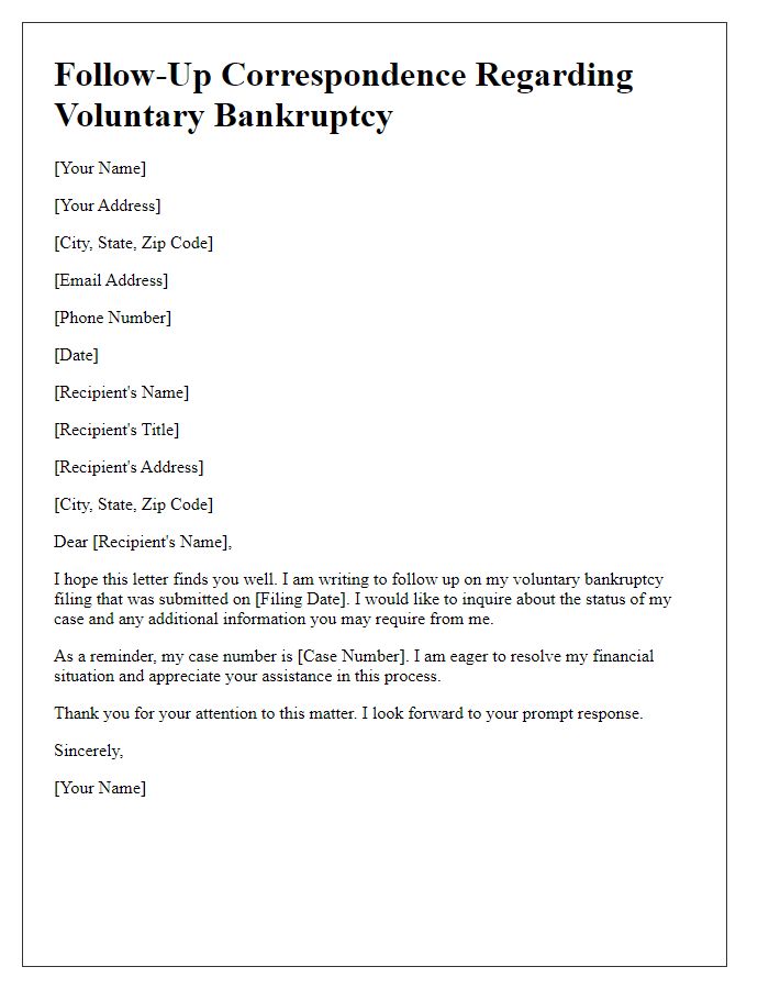 Letter template of voluntary bankruptcy follow-up correspondence