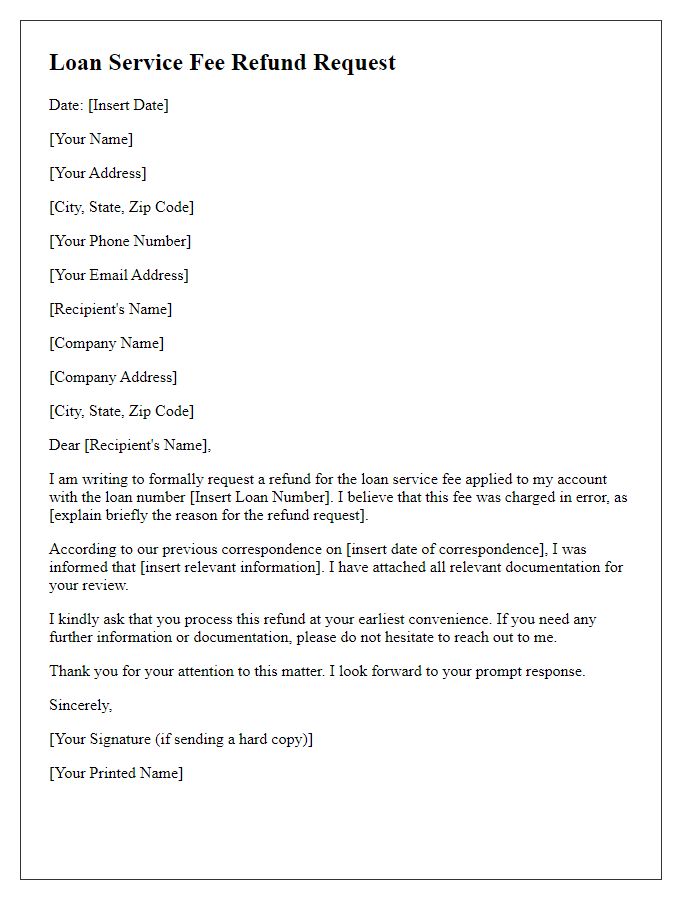 Letter template of loan service fee refund request.