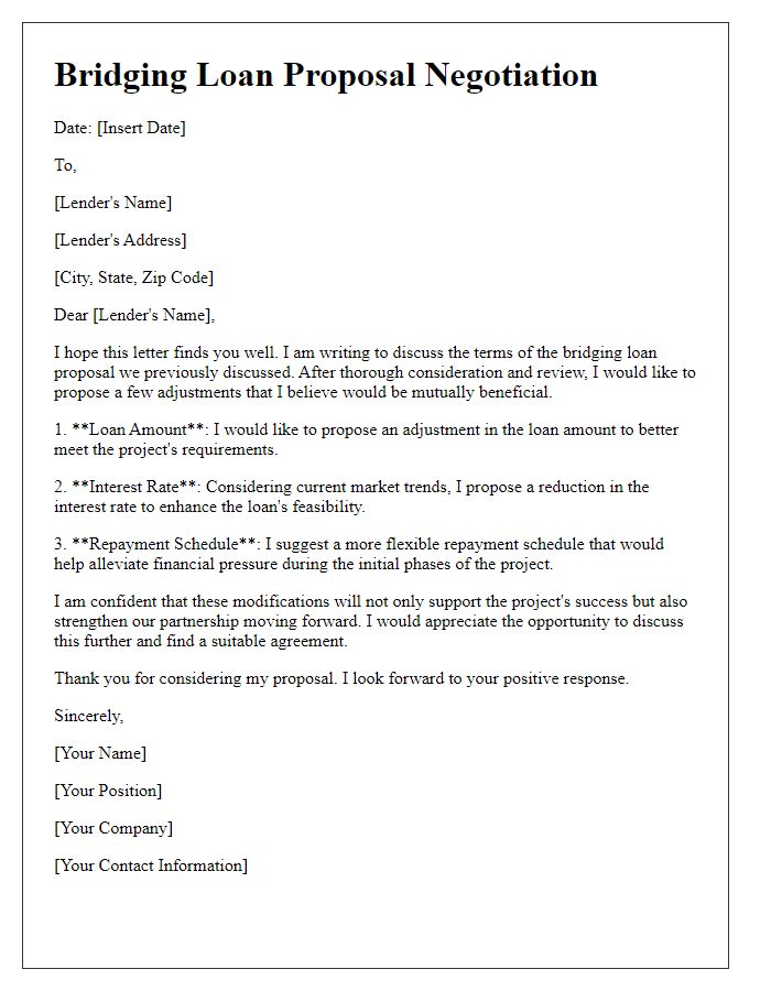 Letter template of bridging loan proposal negotiation