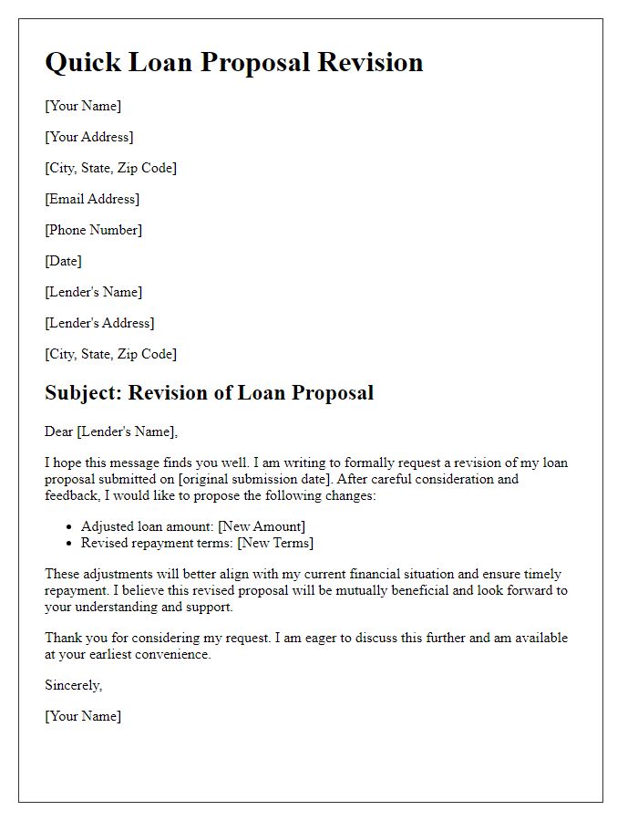 Letter template of quick loan proposal revision