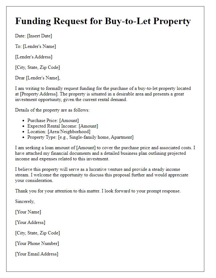 Letter template of funding request for buy-to-let property