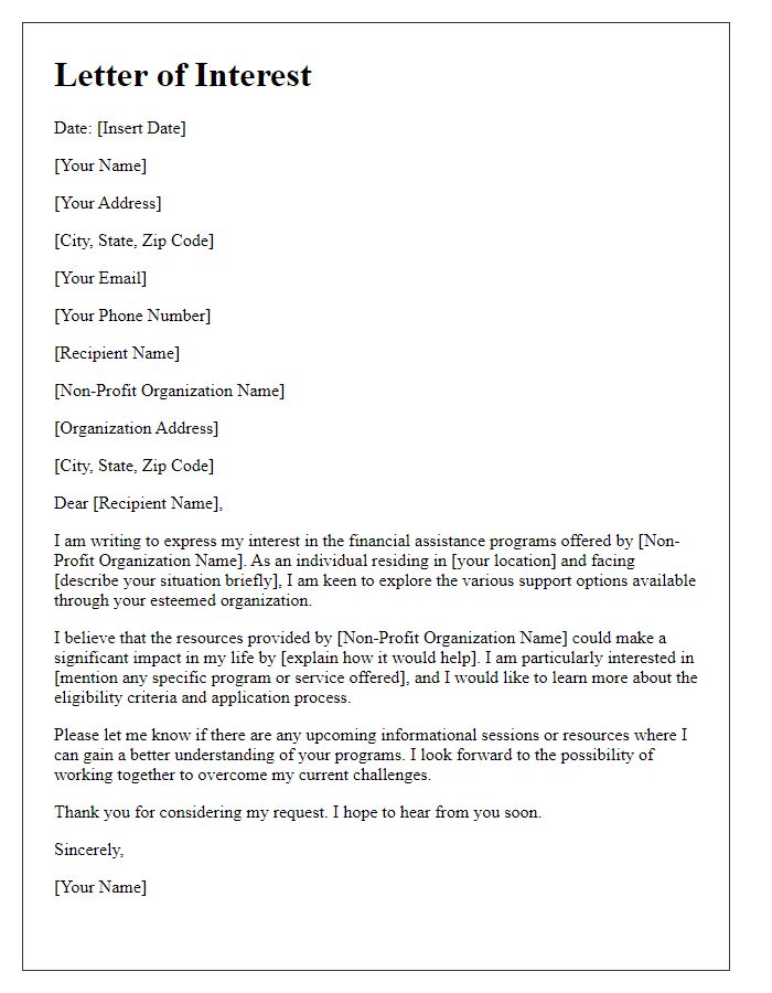 Letter template of interest in non-profit financial assistance programs