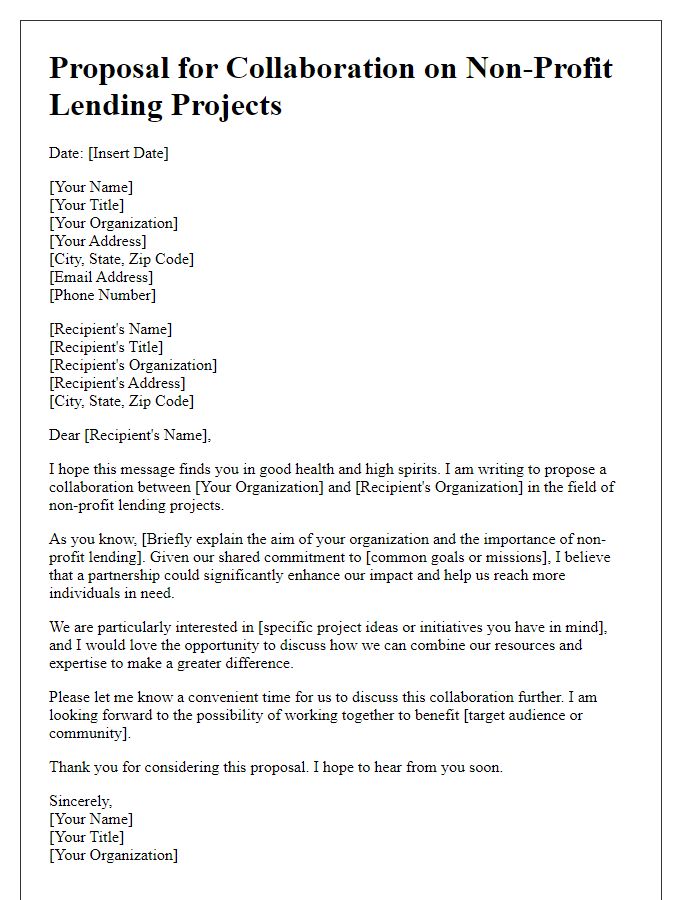 Letter template of proposal for collaboration on non-profit lending projects