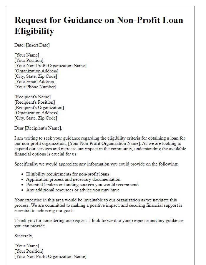 Letter template of request for guidance on non-profit loan eligibility