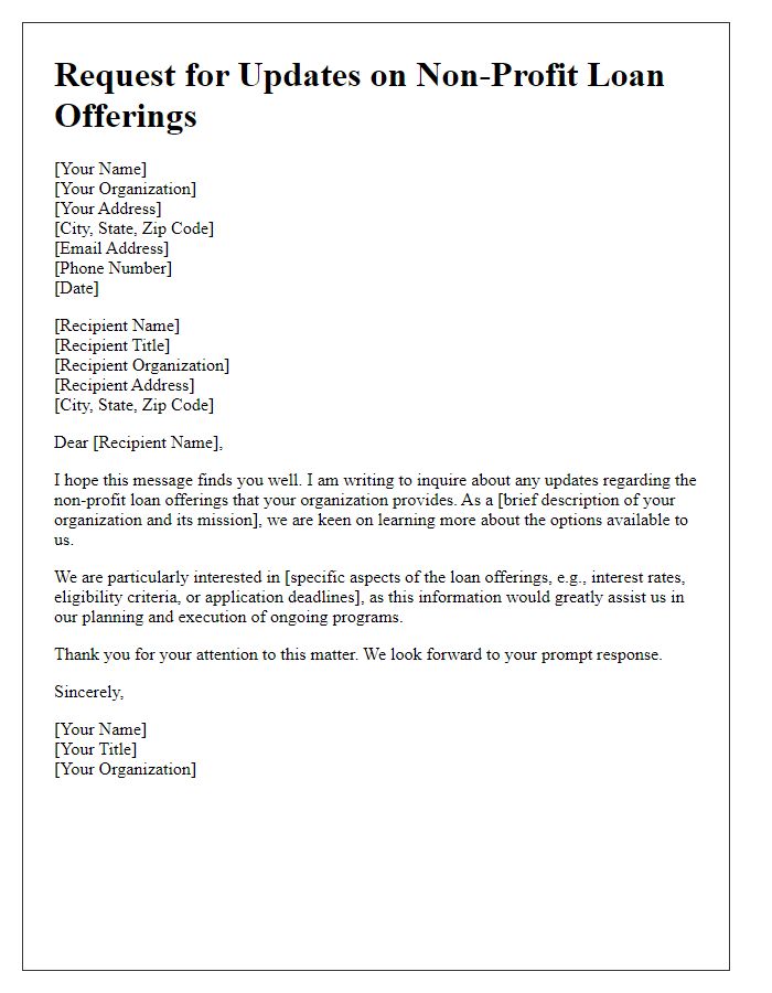 Letter template of request for updates on non-profit loan offerings