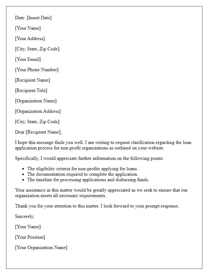 Letter template of seeking clarification on non-profit loan application process