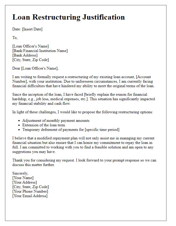 Letter template of loan restructuring justification for individuals