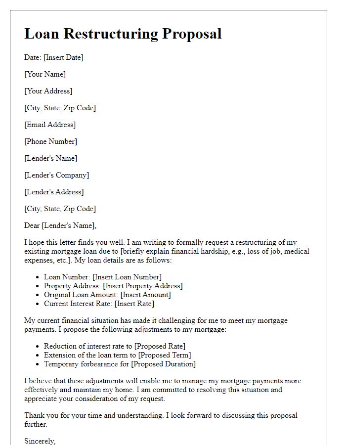 Letter template of loan restructuring proposal for mortgage adjustment