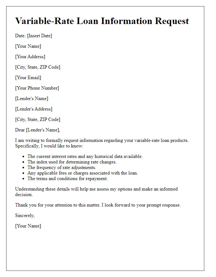 Letter template of variable-rate loan information request.