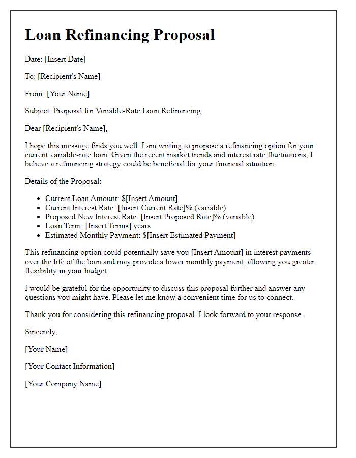 Letter template of variable-rate loan refinancing proposal.