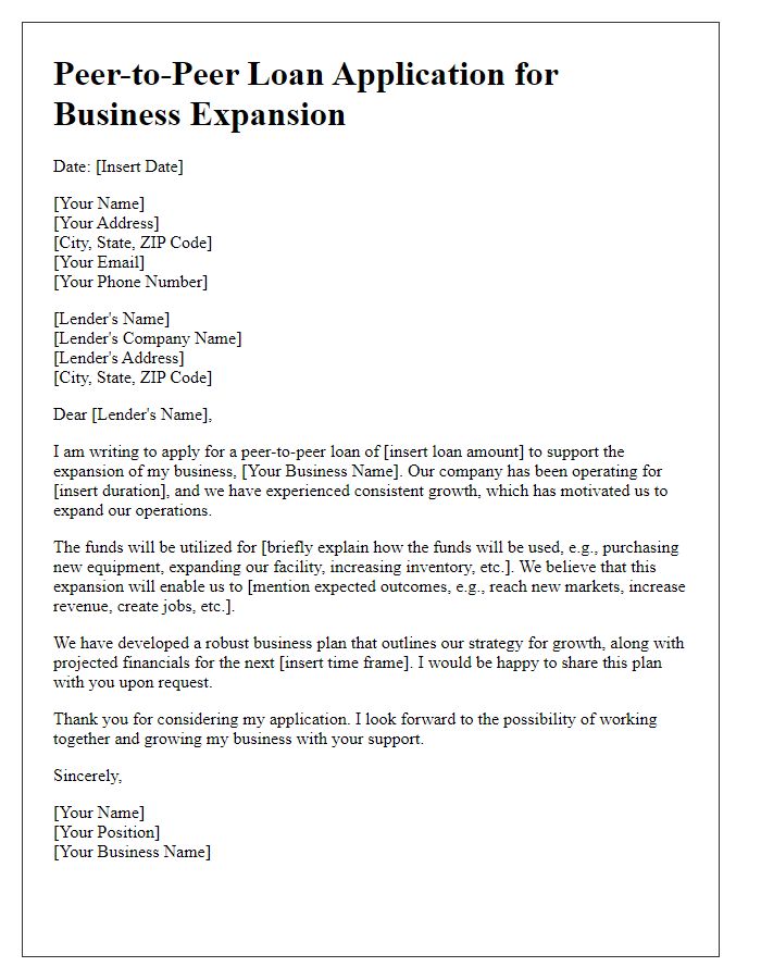 Letter template of peer-to-peer loan application for business expansion