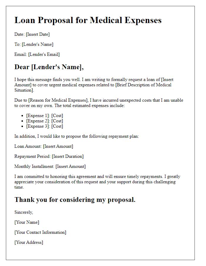 Letter template of peer-to-peer loan proposal for medical expenses