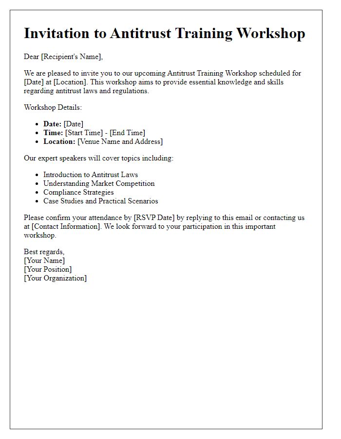 Letter template of antitrust training workshop invitation